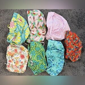 7 Scrub Hats Bouffant Ponytail Butterflies, Parrot, Geometric, Roses Excellent